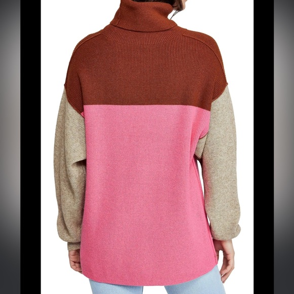 Free People Blue Softly Structured Color Block Sweater Oversized XS - Picture 2 of 6